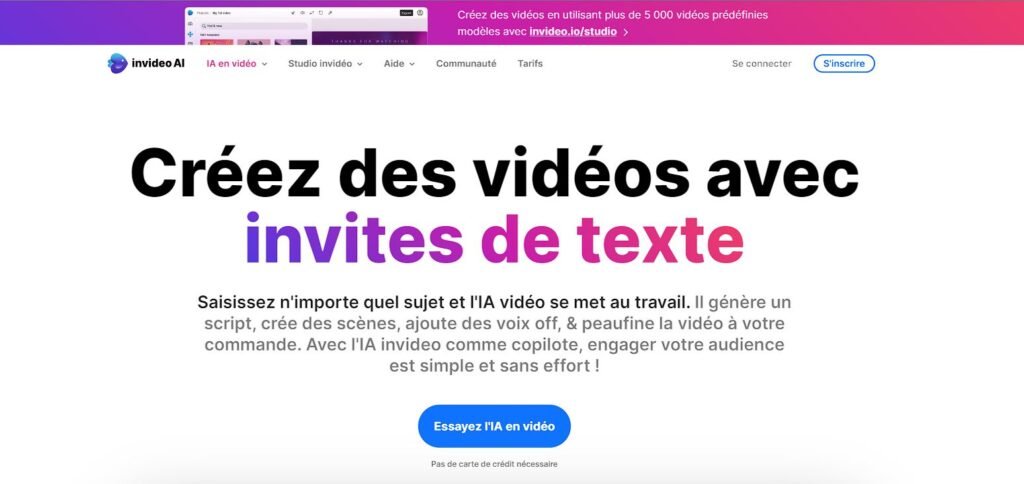 Page d'accueil de l'outil IA d'Édition Vidéo InVideo