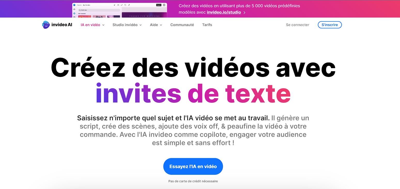 Page d'accueil de l'outil IA d'Édition Vidéo InVideo